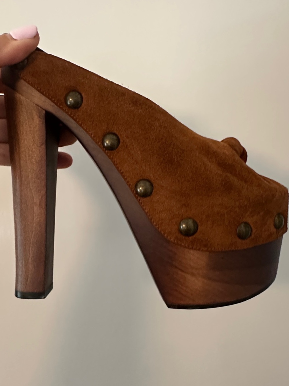 Giuseppe Zanotti Brown Suede Wood-Platform Studded Mule - Picture 11 of 14